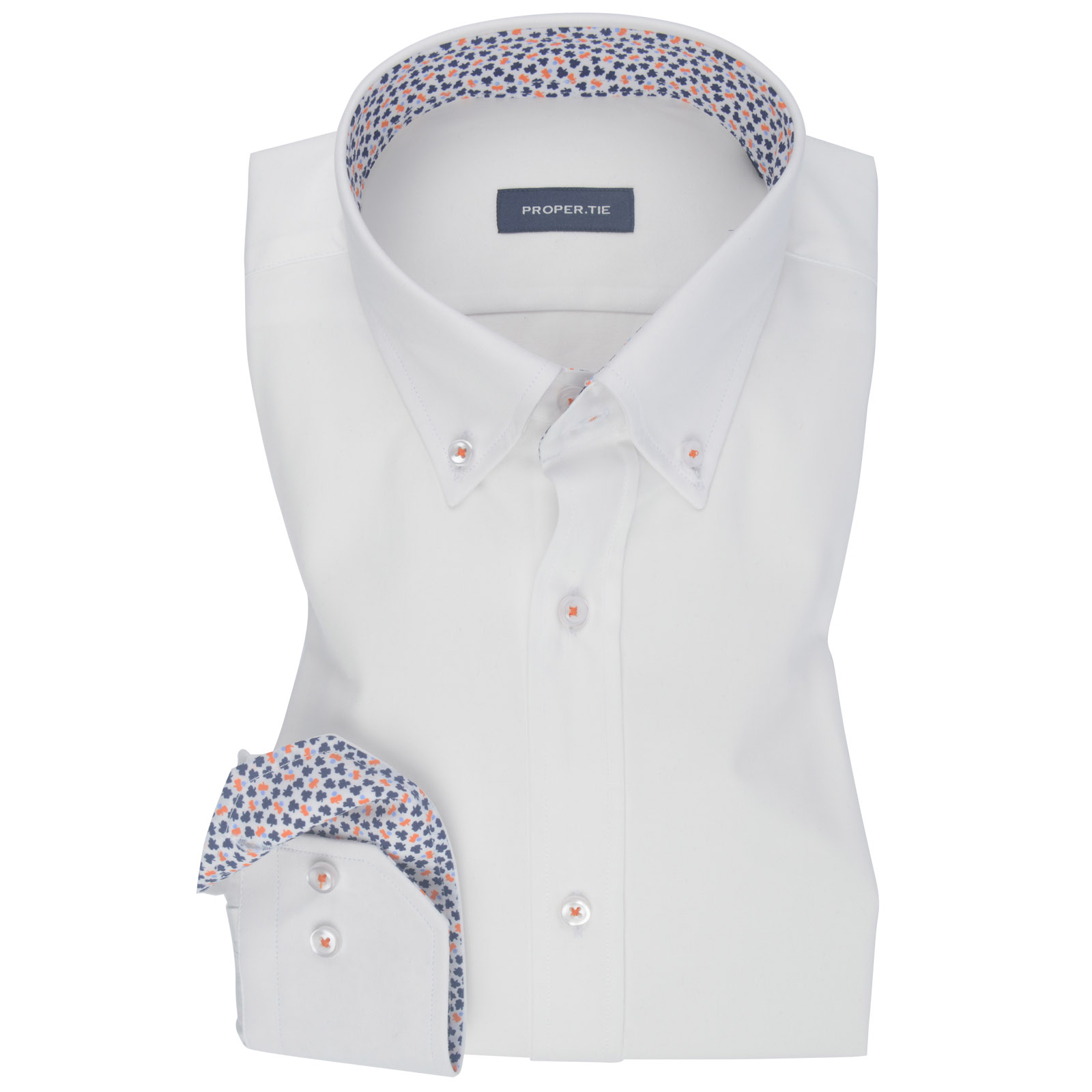 Plain White Twill Orange Contrast Cotton Shirt