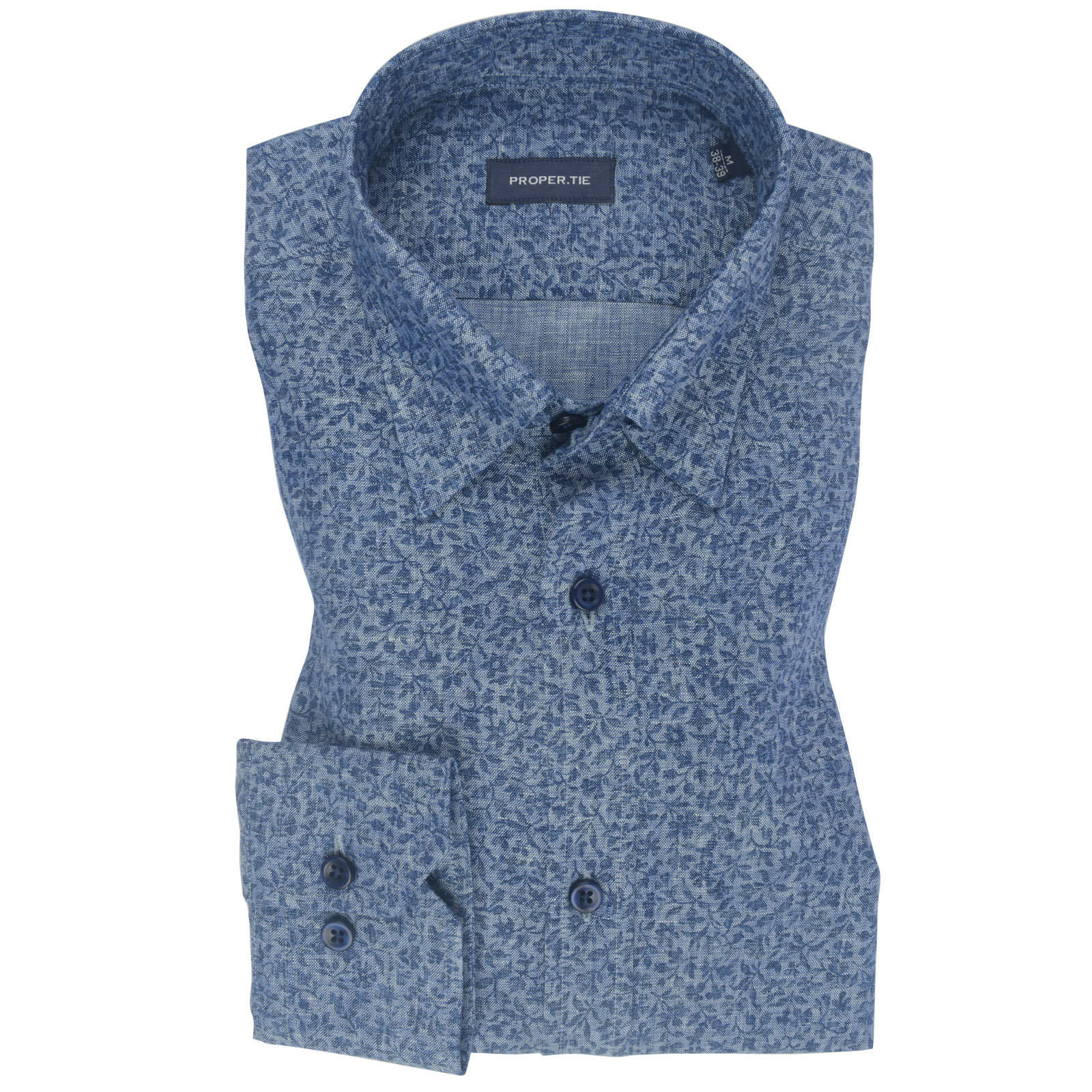 Pure Linen Blue Floral Print Shirt
