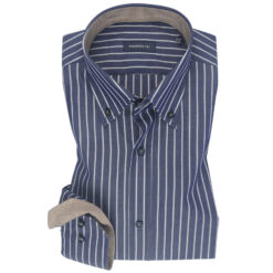 Navy Blue White Stripe - Beige Contrast Cotton Shirt