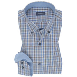 Blue & Brown Check Contrast Cotton Shirt