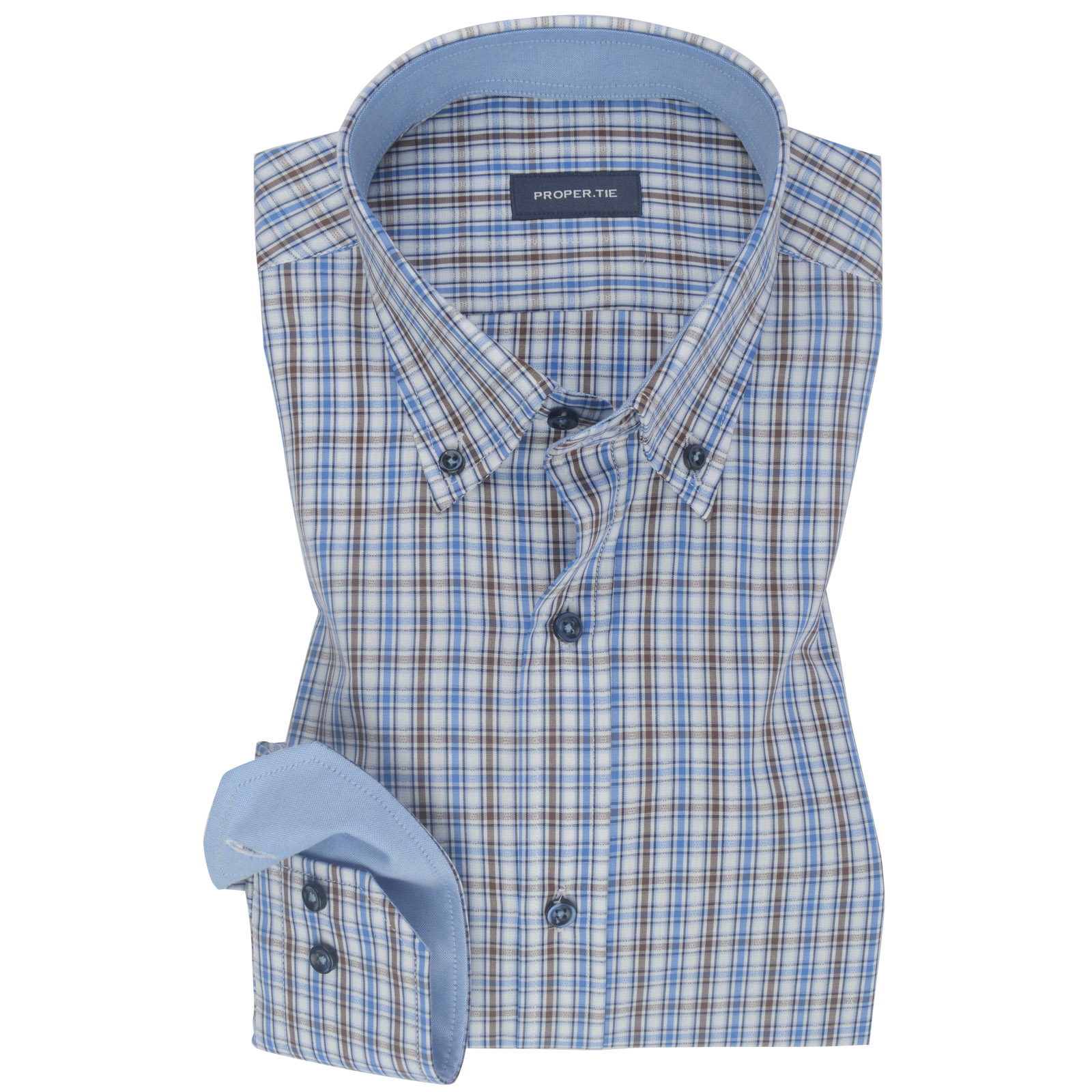 Blue & Brown Check Contrast Cotton Shirt