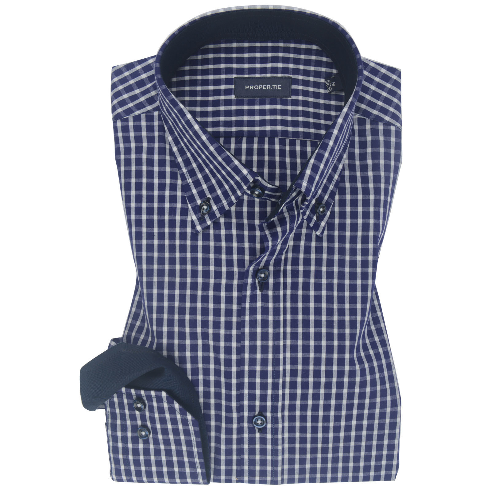 Dark Purple & White Check Contrast Cotton Shirt