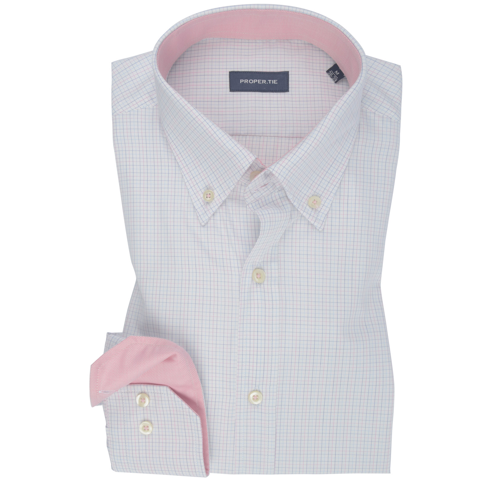 Blue & Pink Light Check Contrast Cotton Shirt