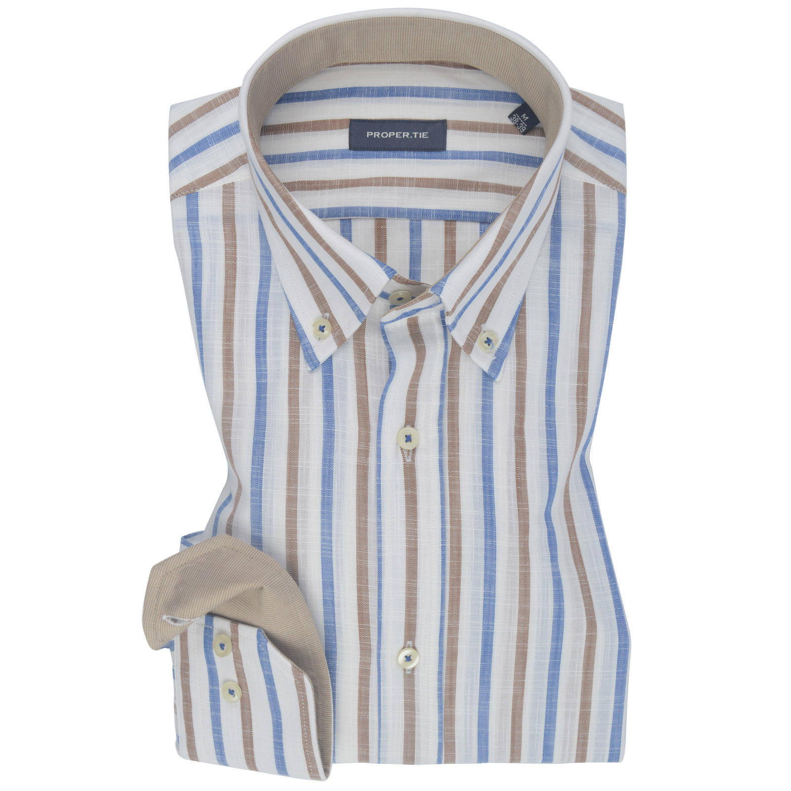 Blue & Beige Stripe Contrast Cotton Shirt