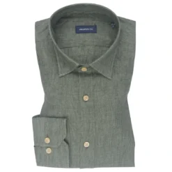 Pure Linen Olive Green Plain Shirt