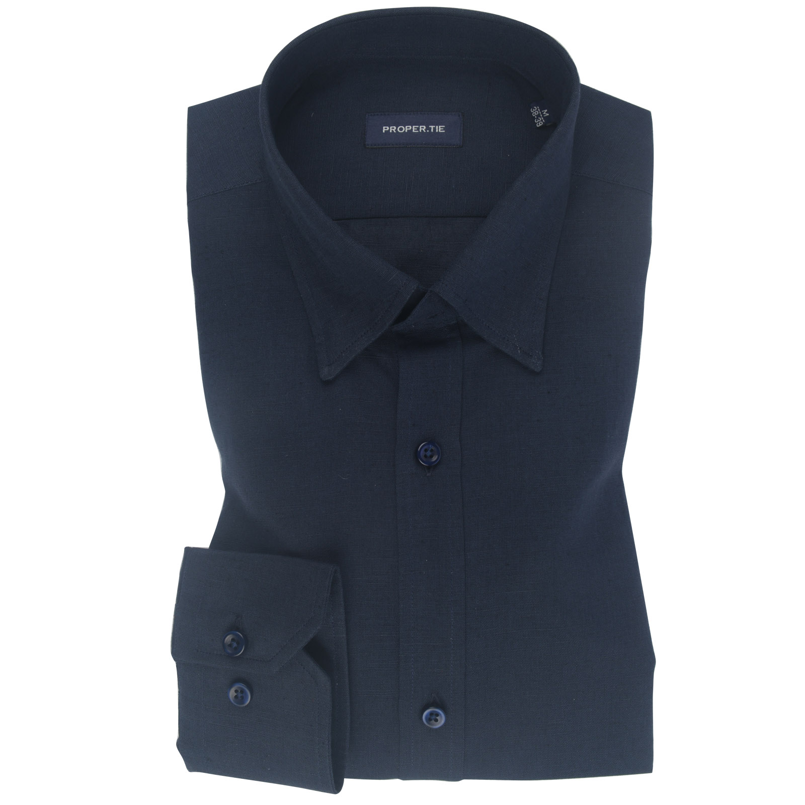 Pure Linen Navy Blue Plain Shirt
