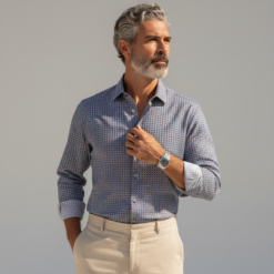Alternative view of Navy Blue Bordeaux Dotted Print Cotton Shirt