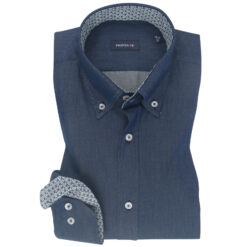 Denim Twill White Contrast Cotton Shirt