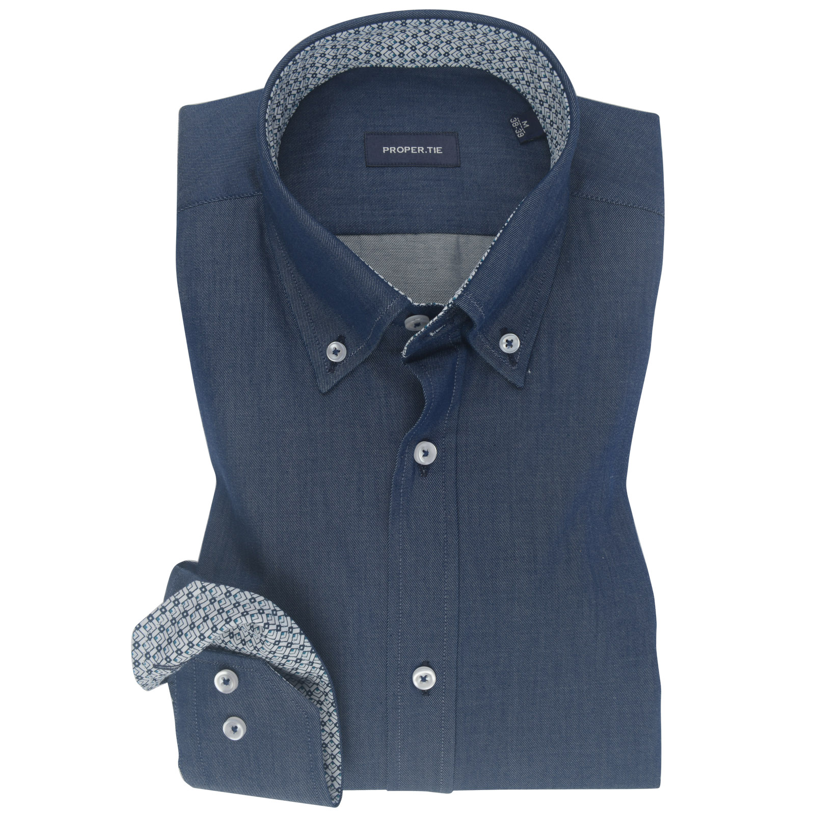 Denim Twill White Contrast Cotton Shirt
