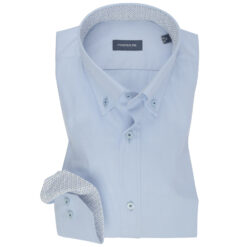 Plain Blue Twill White Contrast Cotton Shirt