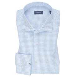 Gingham Check Light Blue Twill Cotton Shirt
