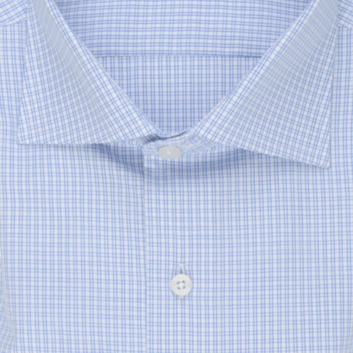Small Check Blue Texture Cotton Shirt - Image 2