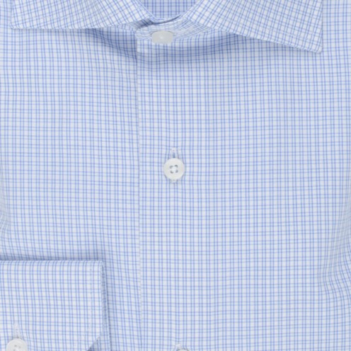 Small Check Blue Texture Cotton Shirt - Image 3