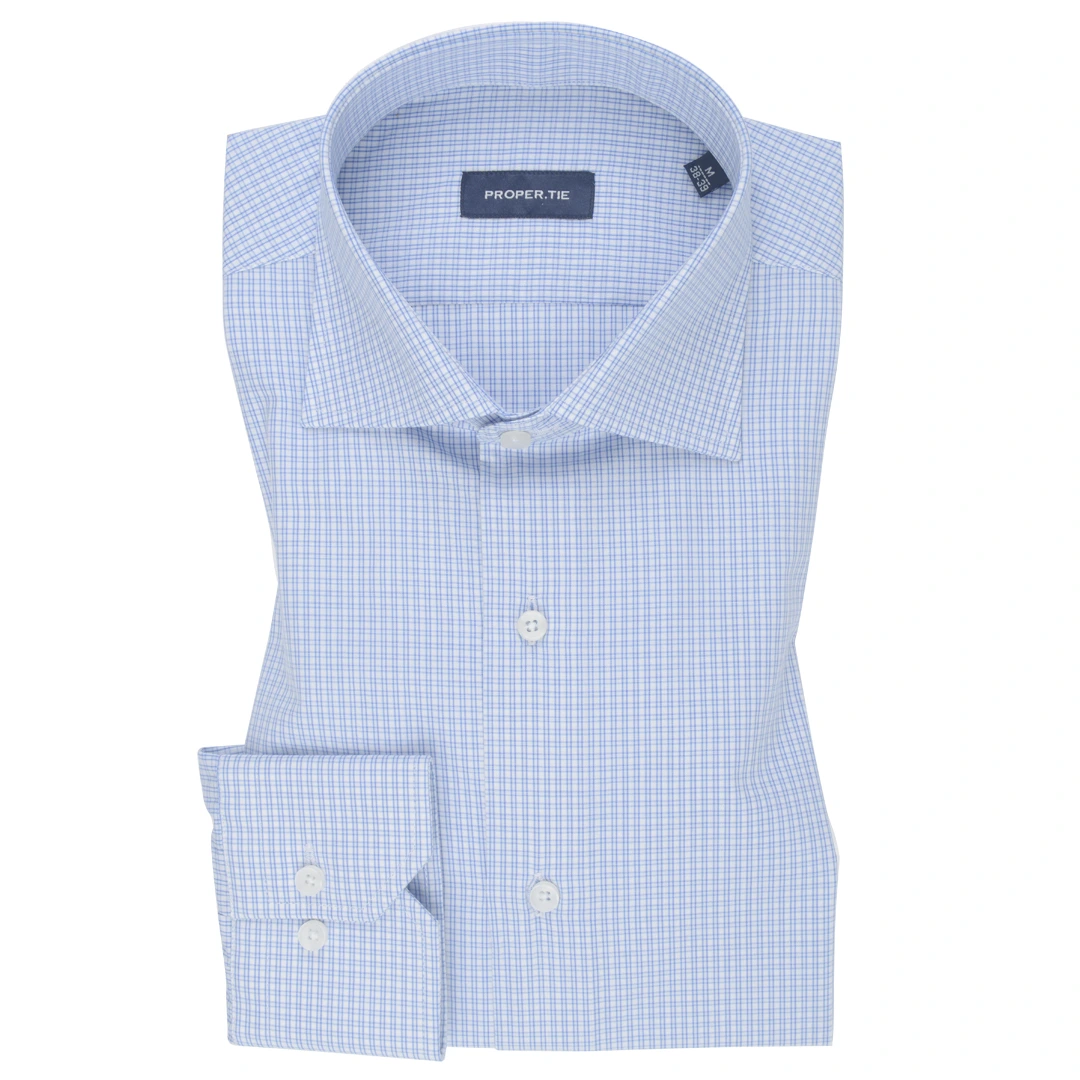 Small Check Blue Texture Cotton Shirt
