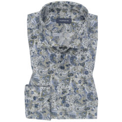 Blue Olive Green Floral Print Cotton Shirt