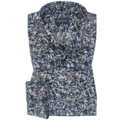 Navy Blue Brown Floral Print Cotton Shirt