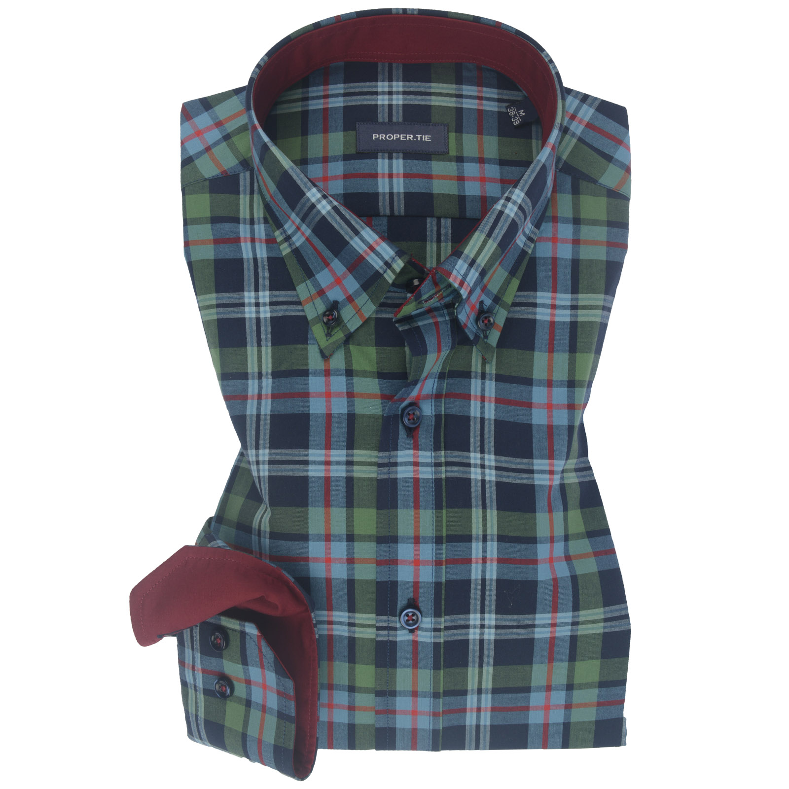 Blue, Red & Green Check Contrast Cotton Shirt