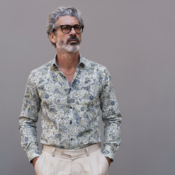Alternative view of Blue Olive Green Floral Print Cotton Shirt