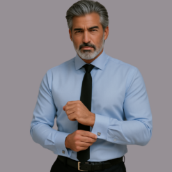 Alternative view of Double Cuff Blue Twill Cotton Shirt