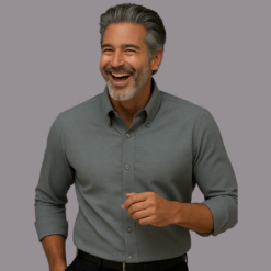 Alternative view of Grey Oxford Button-Down Cotton Shirt