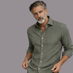 Alternative view of Pure Linen Olive Green Plain Shirt