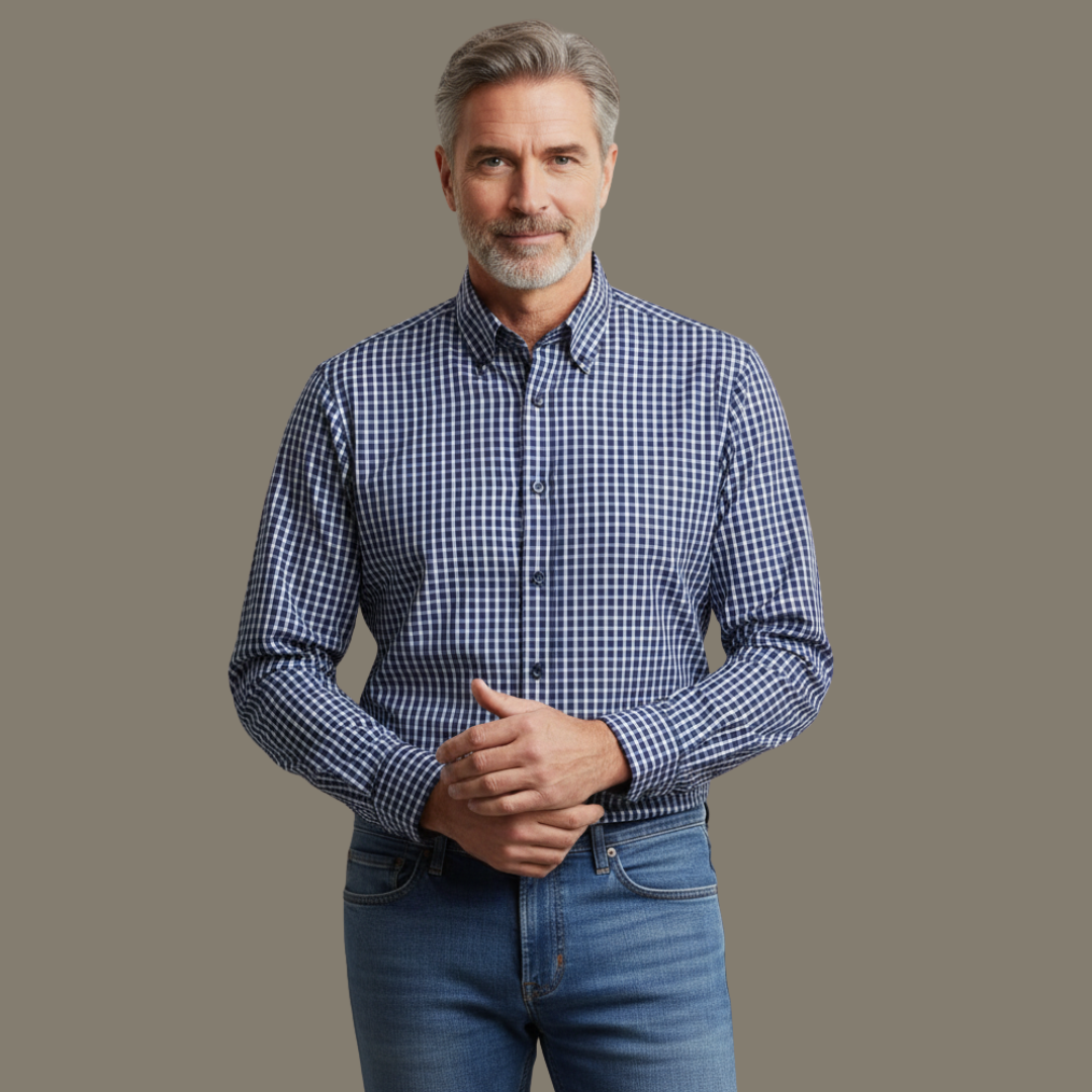 Dark Purple & White Check Contrast Cotton Shirt - Image 2