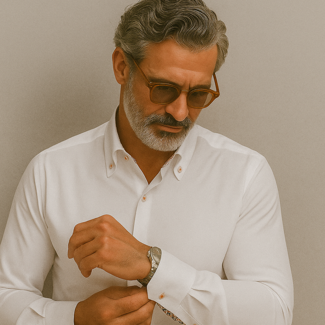 Plain White Twill Orange Contrast Cotton Shirt - Image 2