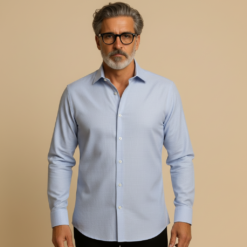 Alternative view of Micro Check Light Blue Cotton Shirt